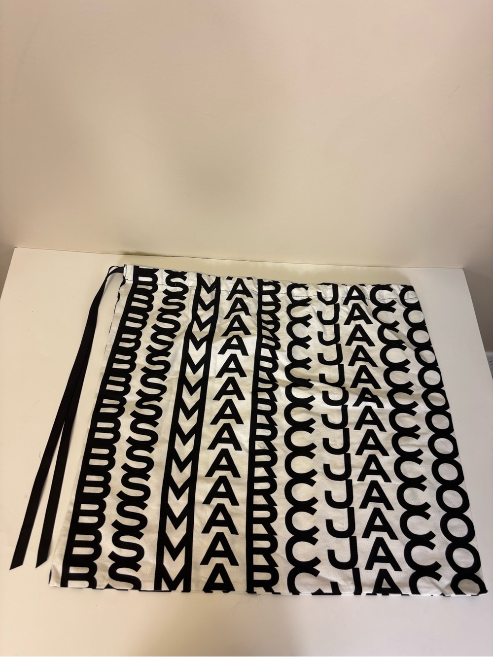 Marc Jacobs Black and White Logo Cotton Pouch with Ribbon Tie Dust Bag